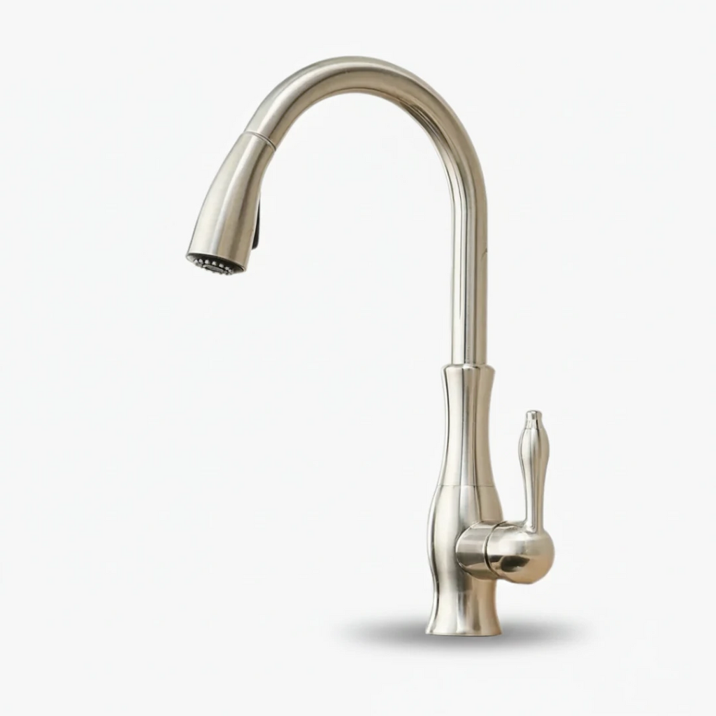Robinet évier cuisine rétro arrondi flexible douchette - Argenté - Laiton