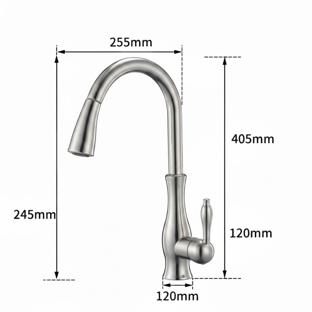 Robinet évier cuisine rétro arrondi flexible douchette - Argenté - Laiton