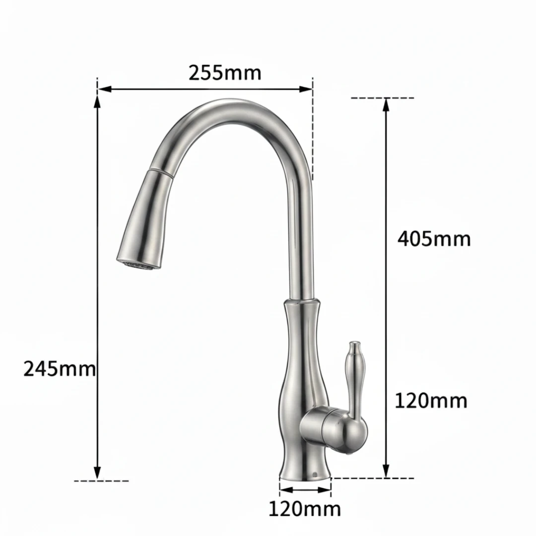 Robinet évier cuisine rétro arrondi flexible douchette - Argenté - Laiton