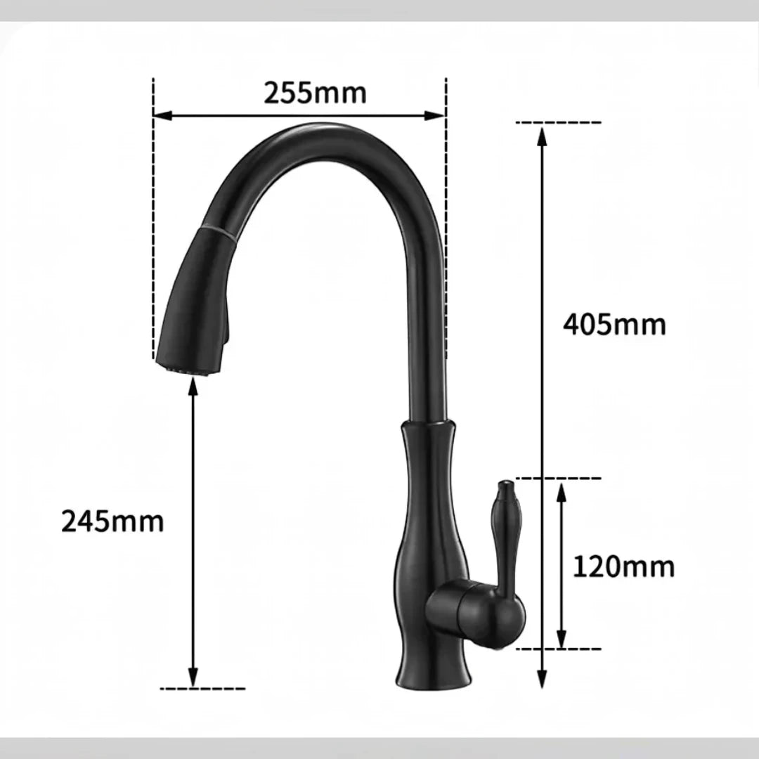 Robinet évier cuisine rétro arrondi flexible douchette - Noir - Laiton