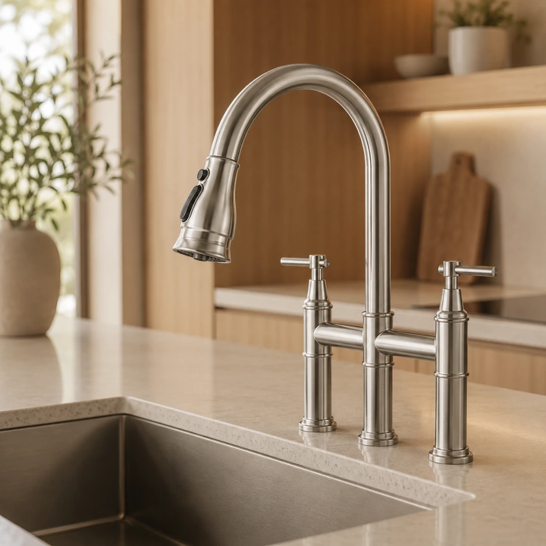 Robinet évier cuisine rétro flexible douchette - Argenté - Laiton
