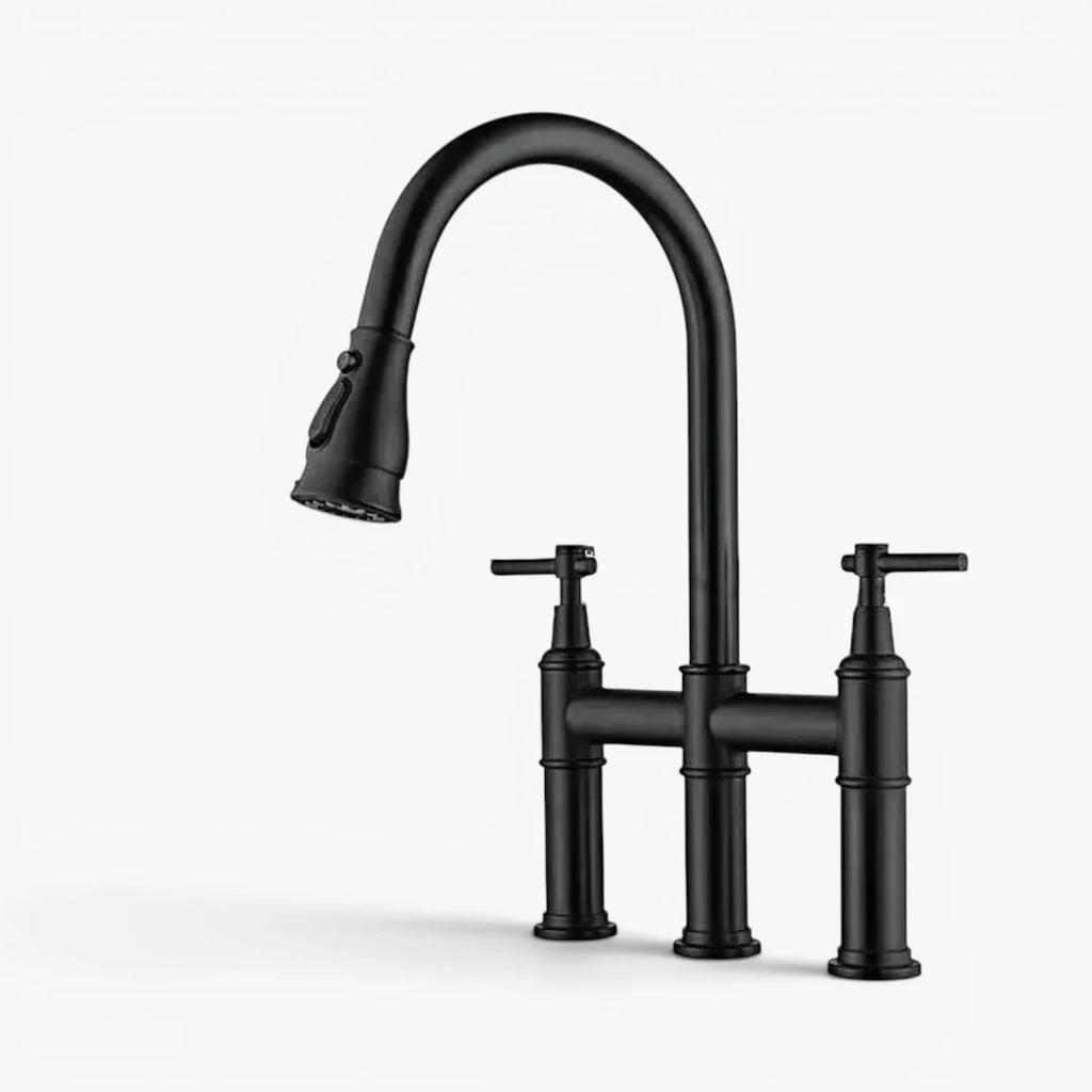 Robinet évier cuisine rétro flexible douchette - Noir - Laiton