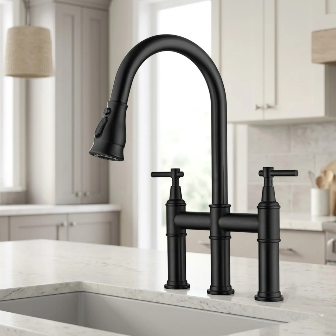 Robinet évier cuisine rétro flexible douchette - Noir - Laiton