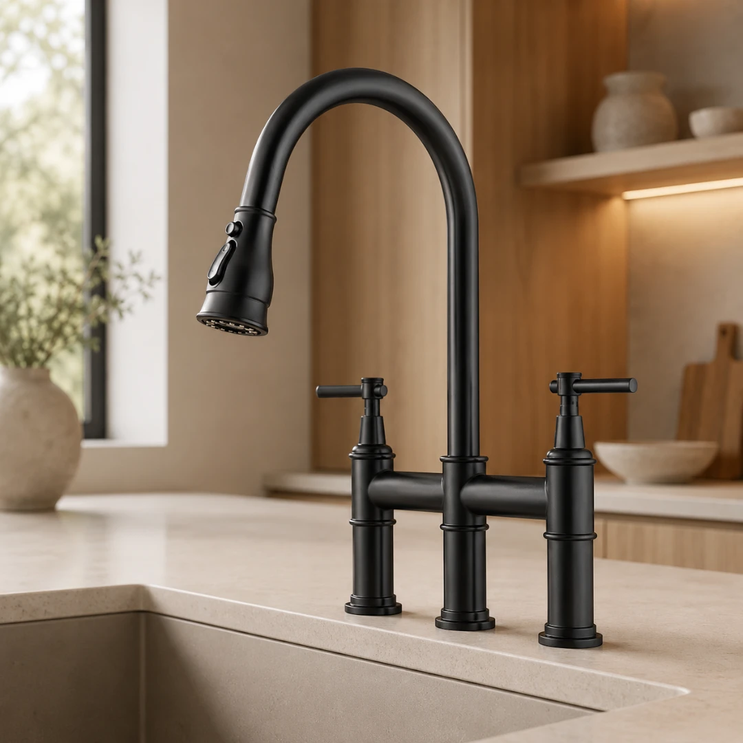 Robinet évier cuisine rétro flexible douchette - Noir - Laiton