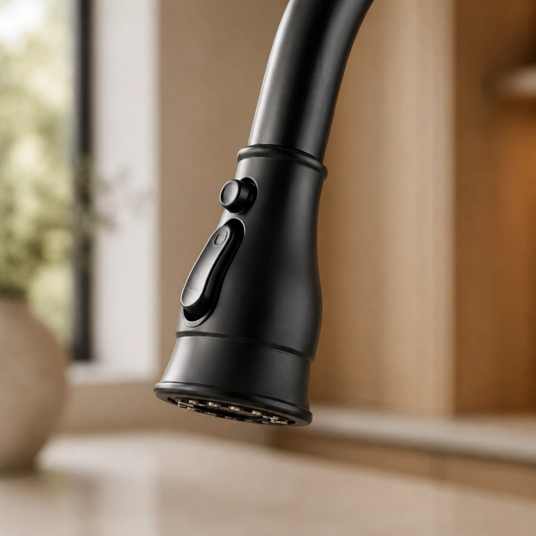 Robinet évier cuisine rétro flexible douchette - Noir - Laiton