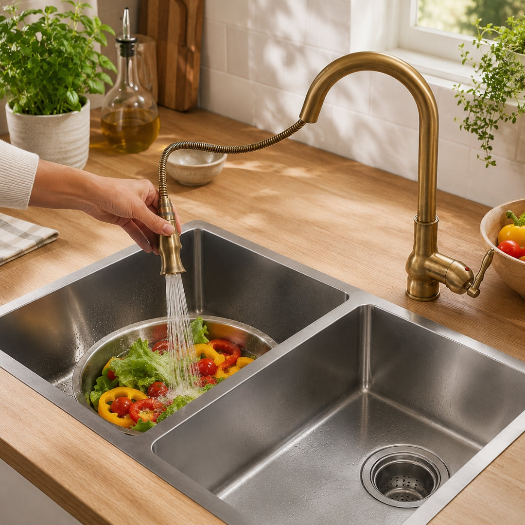 Robinet évier cuisine rétro flexible rétractable Vintage - Doré - Laiton