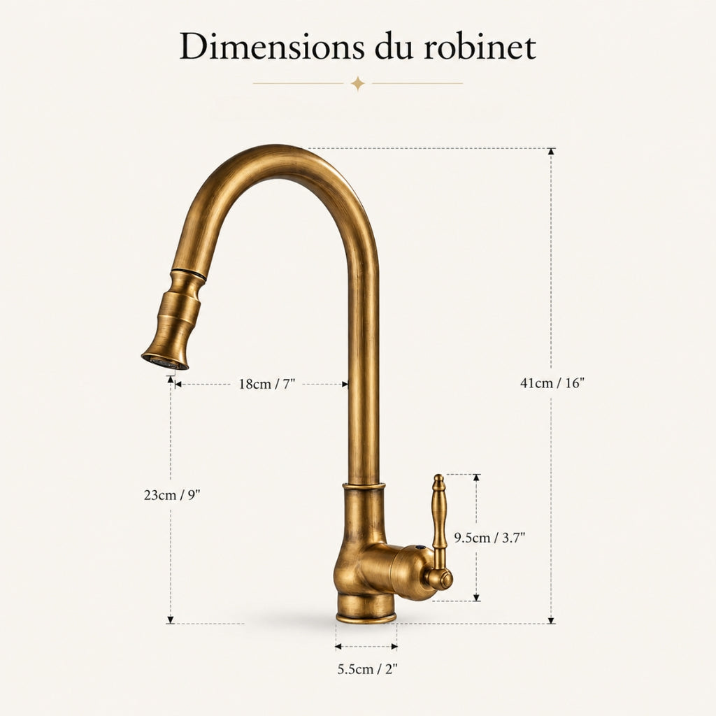 Robinet évier cuisine rétro flexible rétractable Vintage - Doré - Laiton