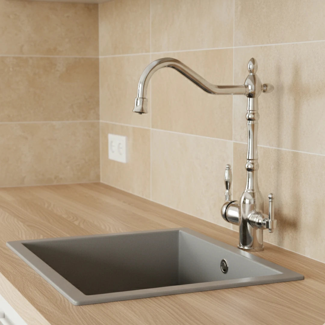 Robinet évier cuisine rétro mitigeur purificateur d'eau - Argenté - Laiton
