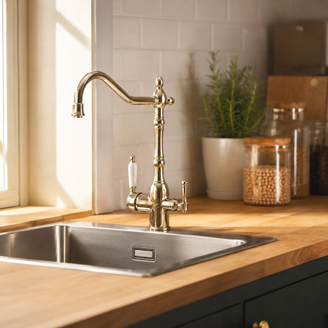 Robinet évier cuisine rétro mitigeur purificateur d'eau - Doré - Laiton