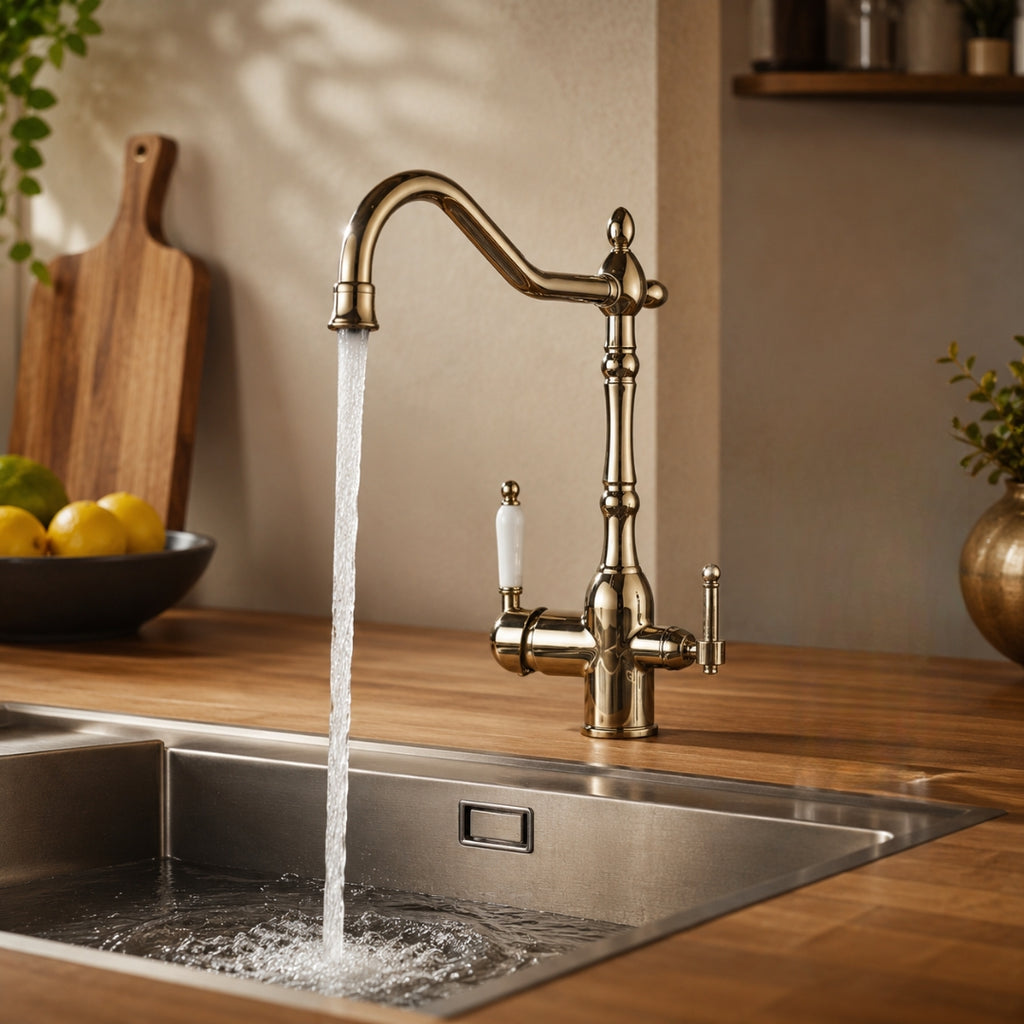Robinet évier cuisine rétro mitigeur purificateur d'eau - Doré - Laiton