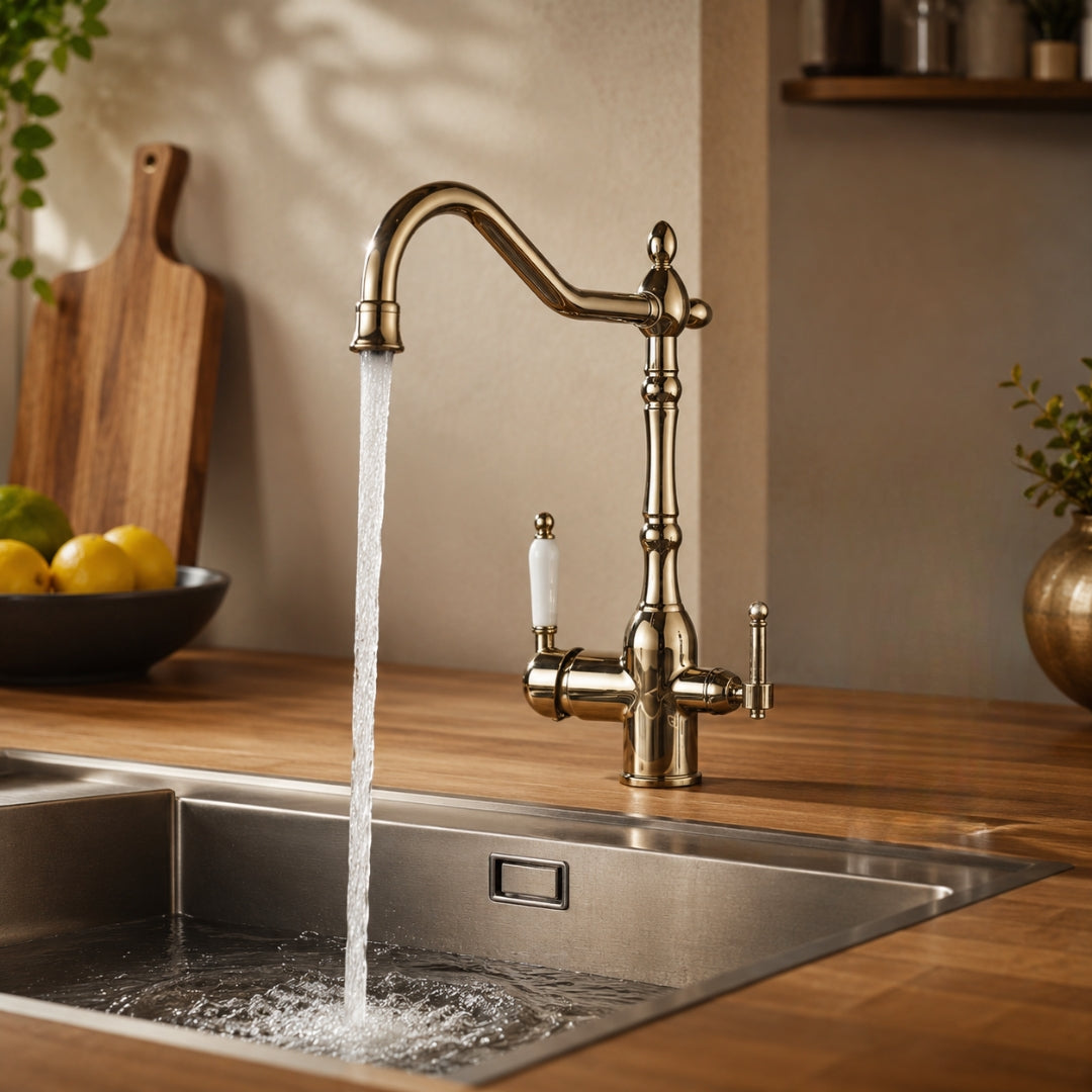 Robinet évier cuisine rétro mitigeur purificateur d'eau - Doré - Laiton