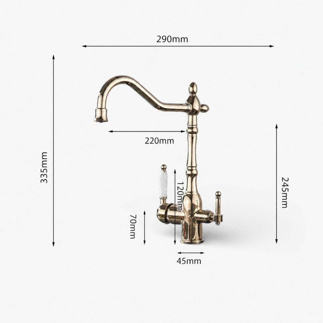 Robinet évier cuisine rétro mitigeur purificateur d'eau - Doré - Laiton