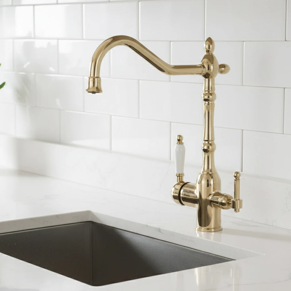 Robinet évier cuisine rétro mitigeur purificateur d'eau - Doré - Laiton