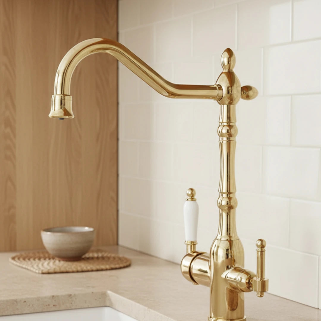 Robinet évier cuisine rétro mitigeur purificateur d'eau - Doré - Laiton