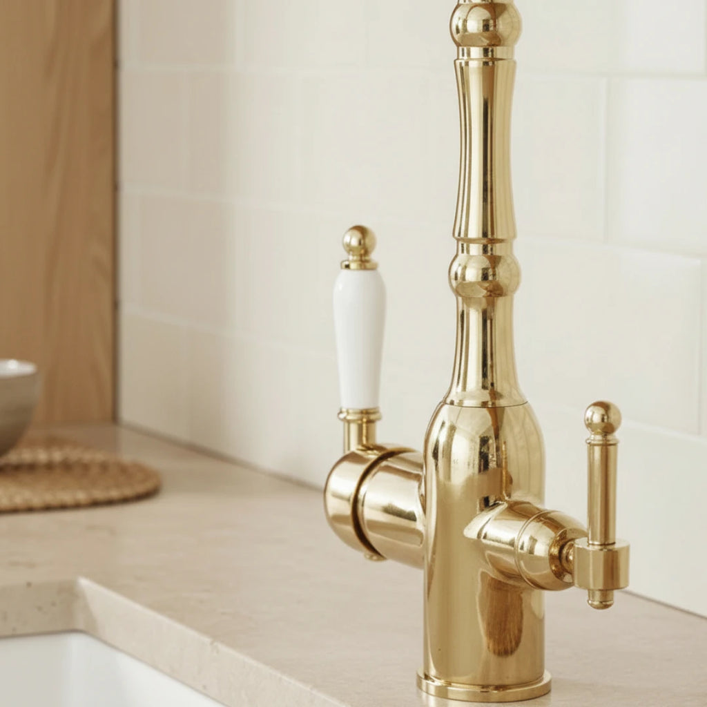 Robinet évier cuisine rétro mitigeur purificateur d'eau - Doré - Laiton