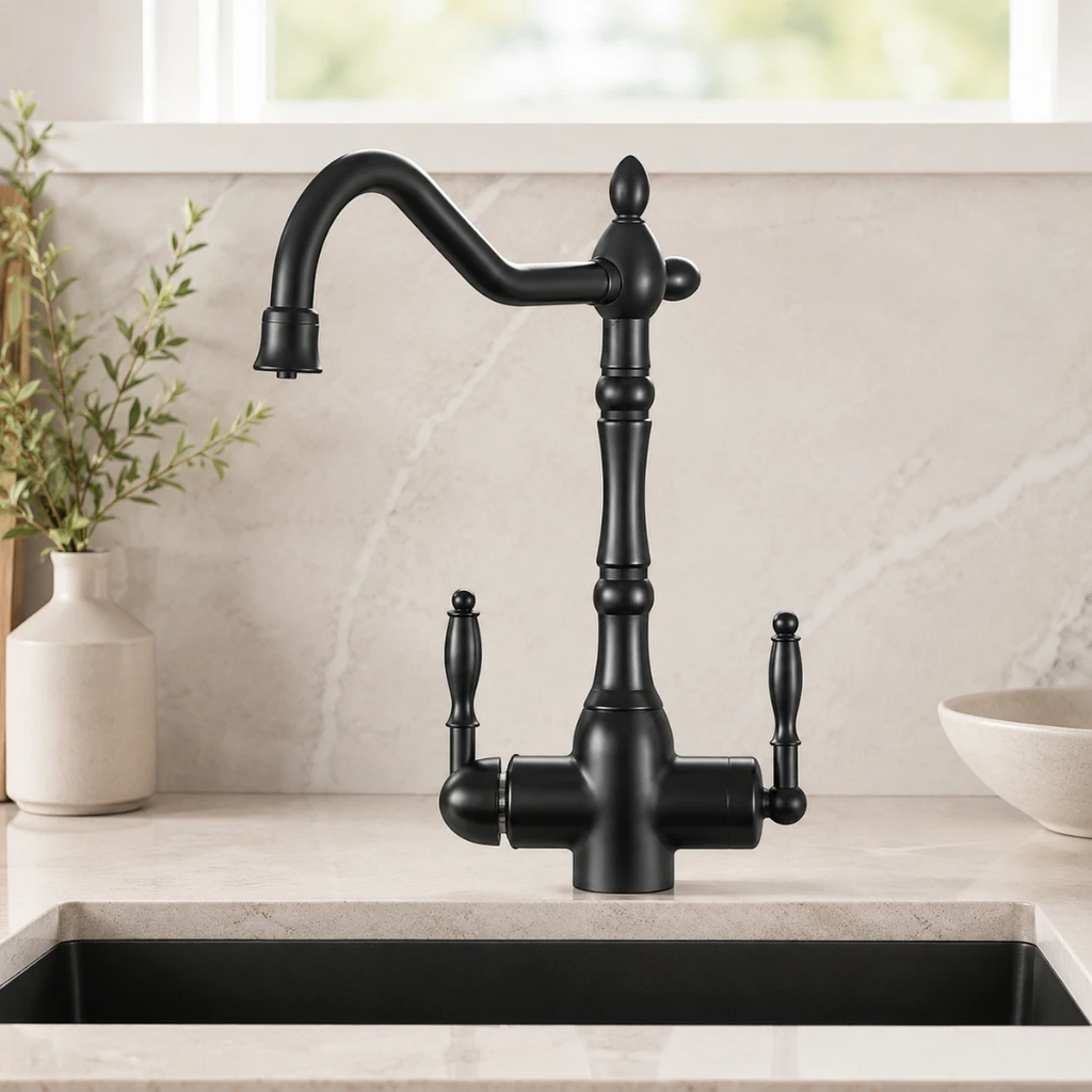 Robinet évier cuisine rétro mitigeur purificateur d'eau - Noir - Laiton