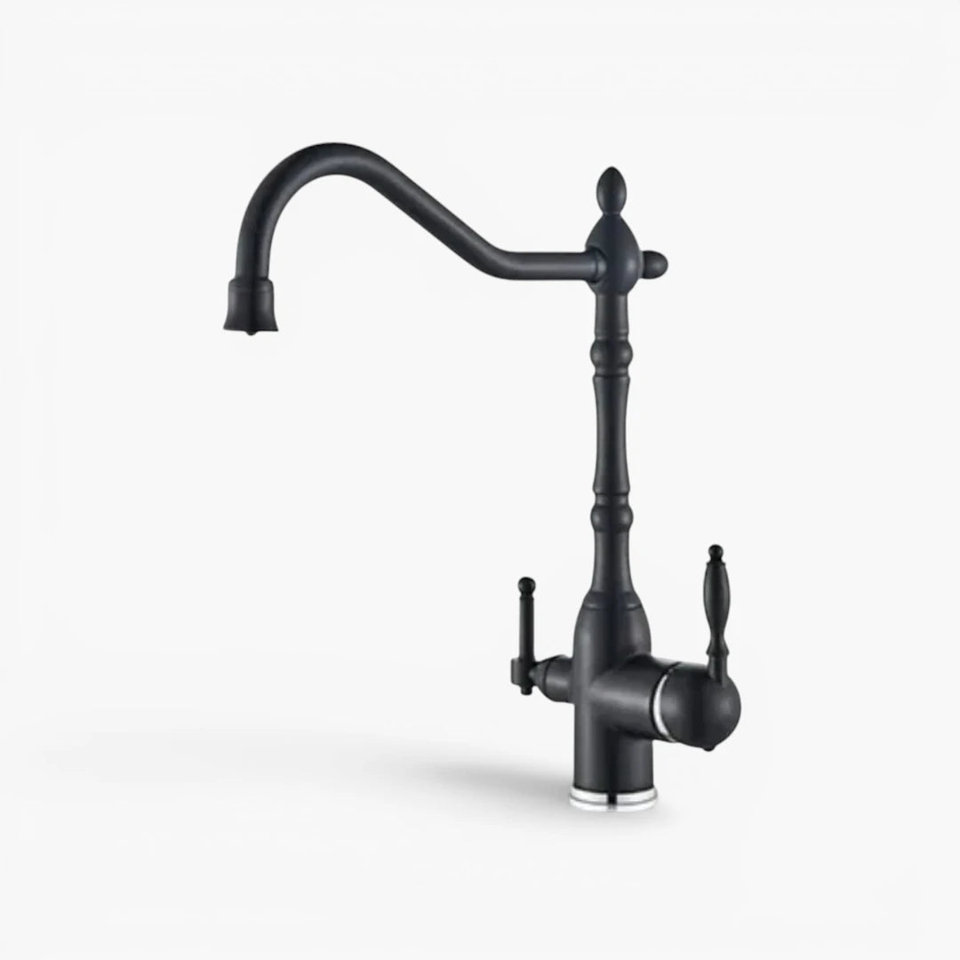 Robinet évier cuisine rétro mitigeur purificateur d'eau - Noir - Laiton