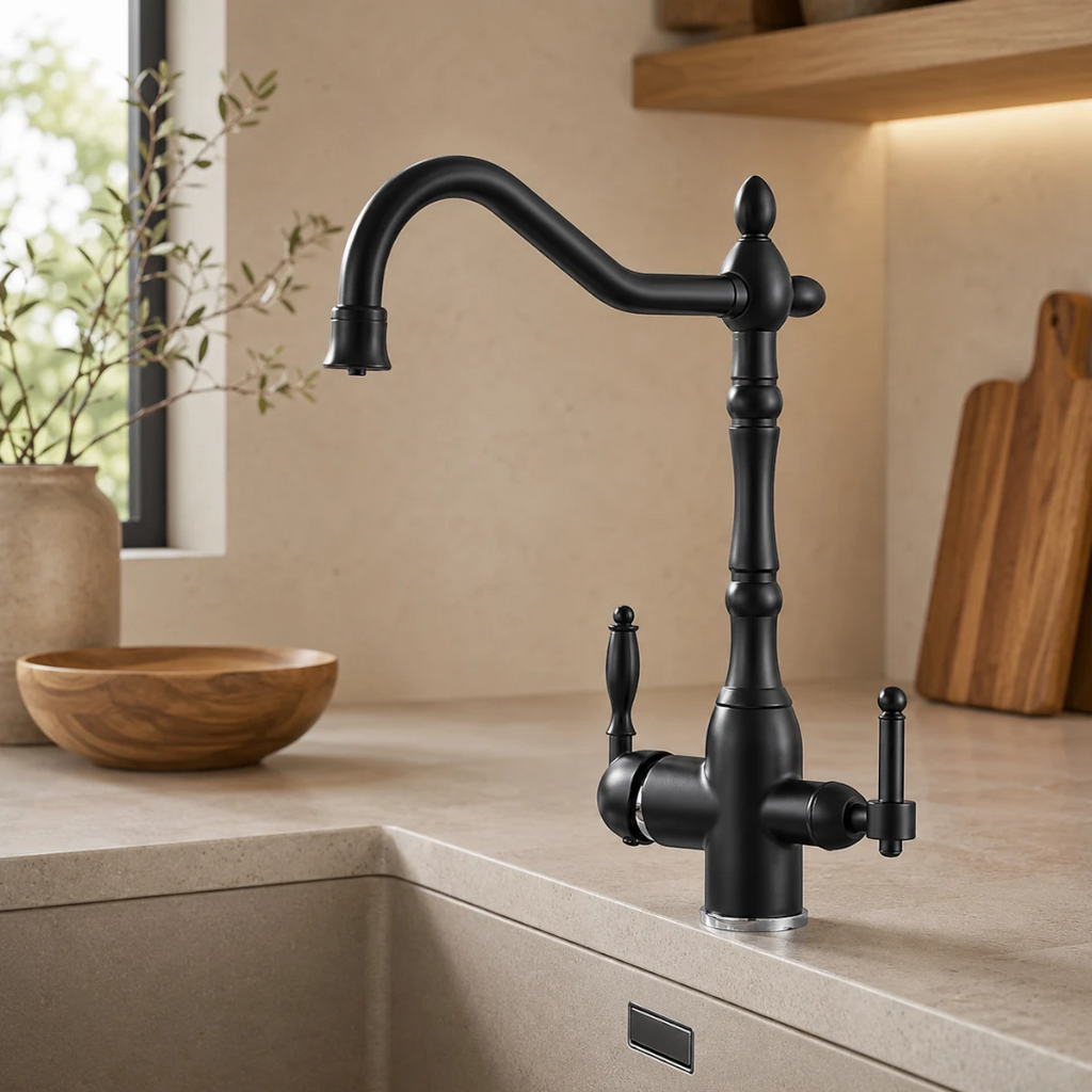 Robinet évier cuisine rétro mitigeur purificateur d'eau - Noir - Laiton