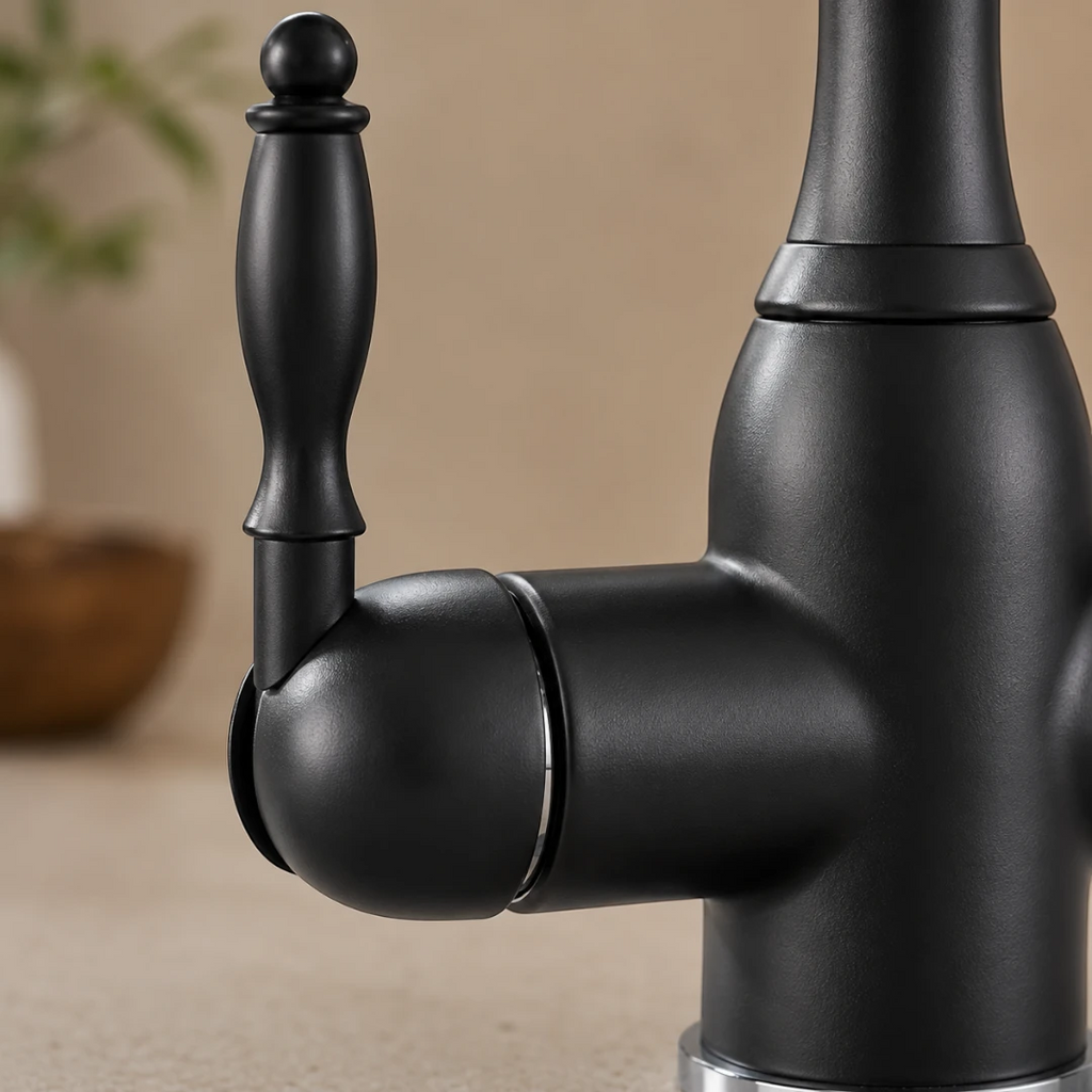 Robinet évier cuisine rétro mitigeur purificateur d'eau - Noir - Laiton