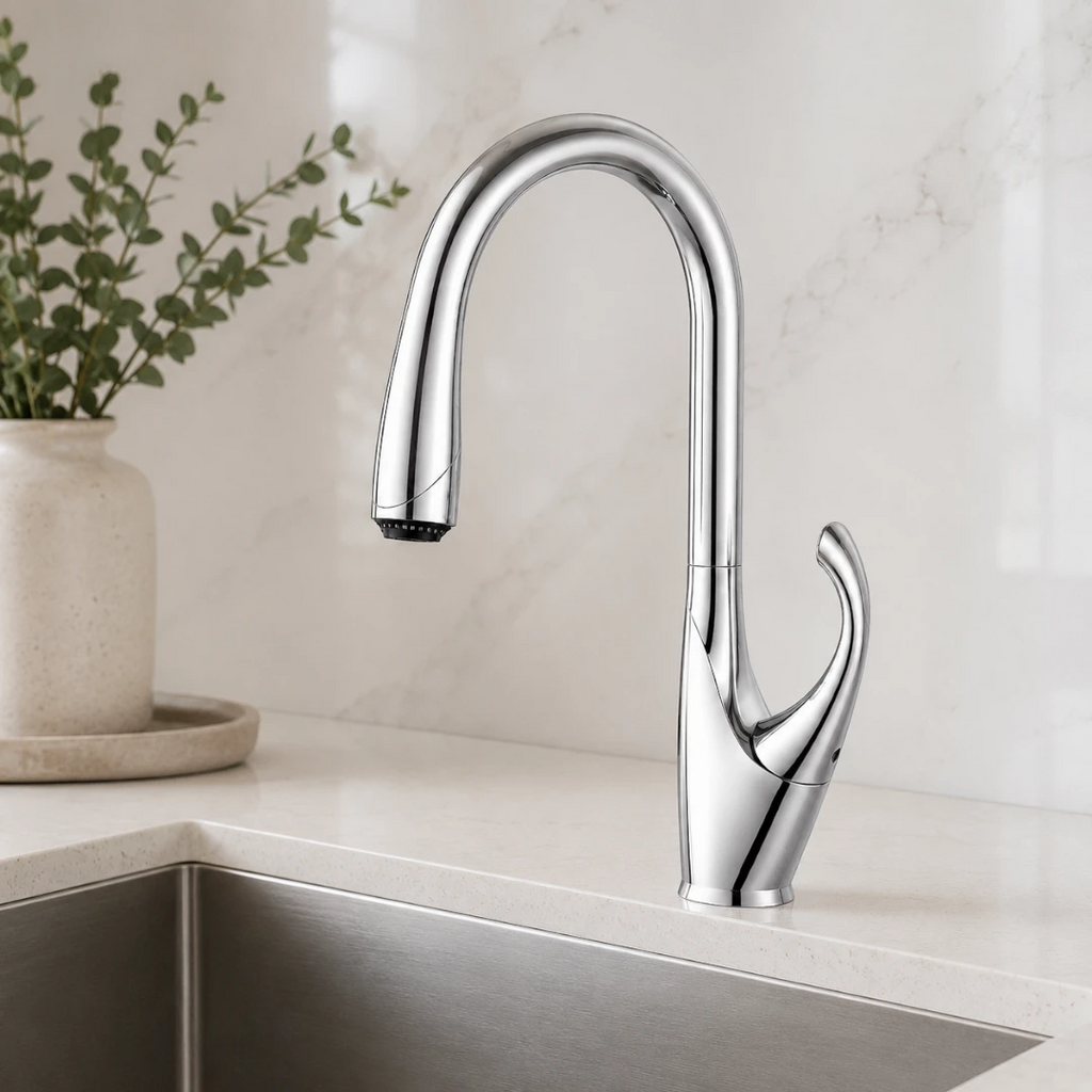 Robinet évier cuisine tactile automatique design flexible douchette - Argenté - Laiton