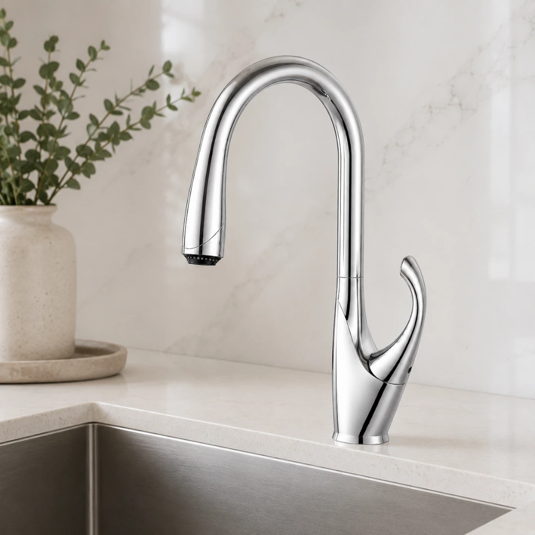 Robinet évier cuisine tactile automatique design flexible douchette - Argenté - Laiton