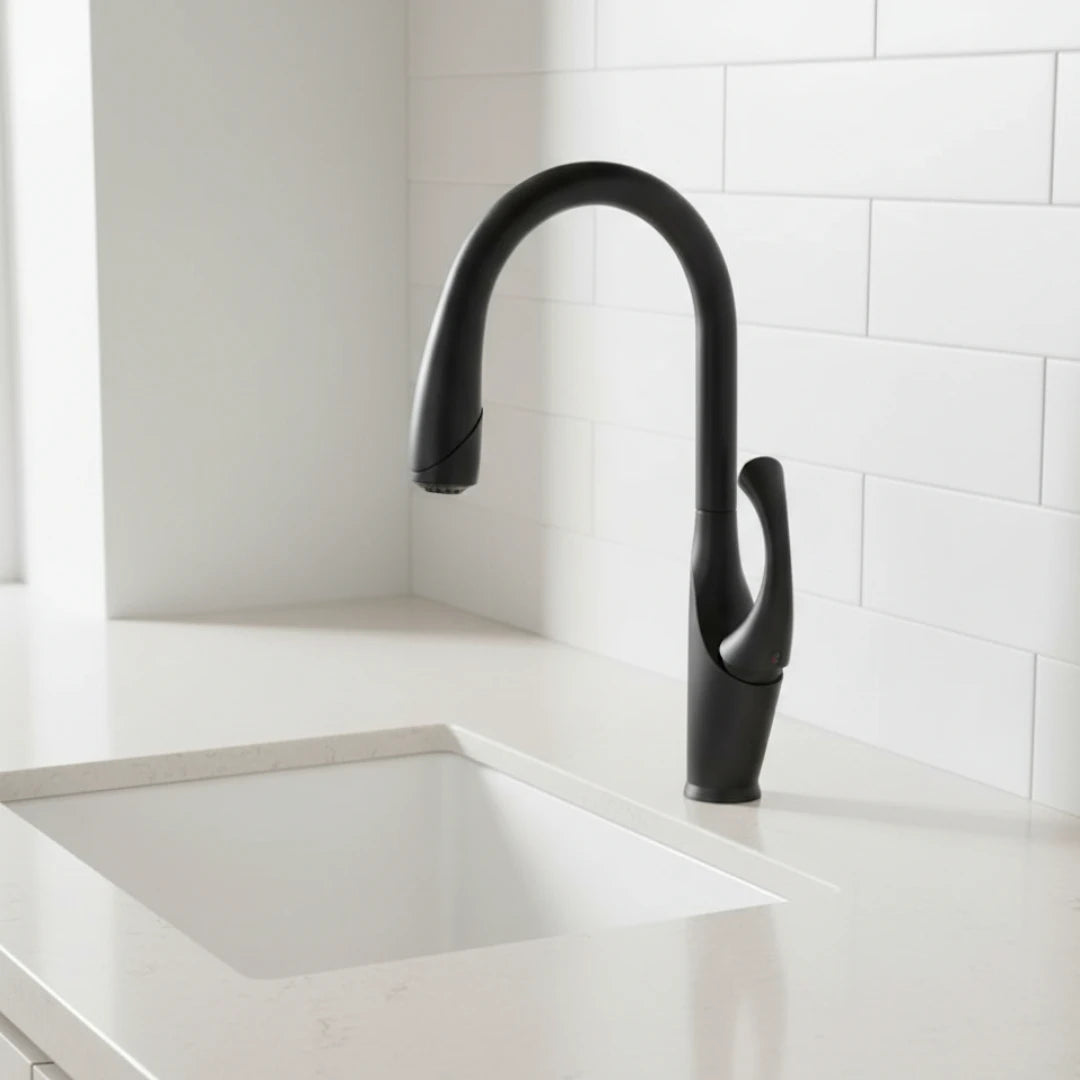 Robinet évier cuisine tactile automatique design flexible douchette - Noir - Laiton