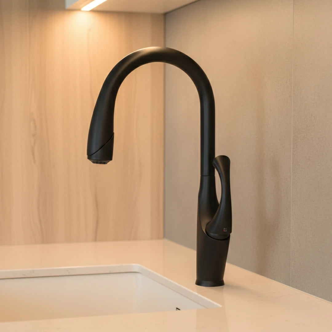 Robinet évier cuisine tactile automatique design flexible douchette - Noir - Laiton