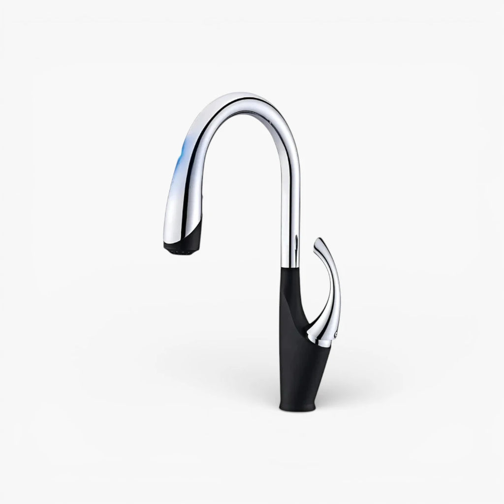 Robinet évier cuisine tactile automatique design flexible douchette - Noir / Argenté - Laiton