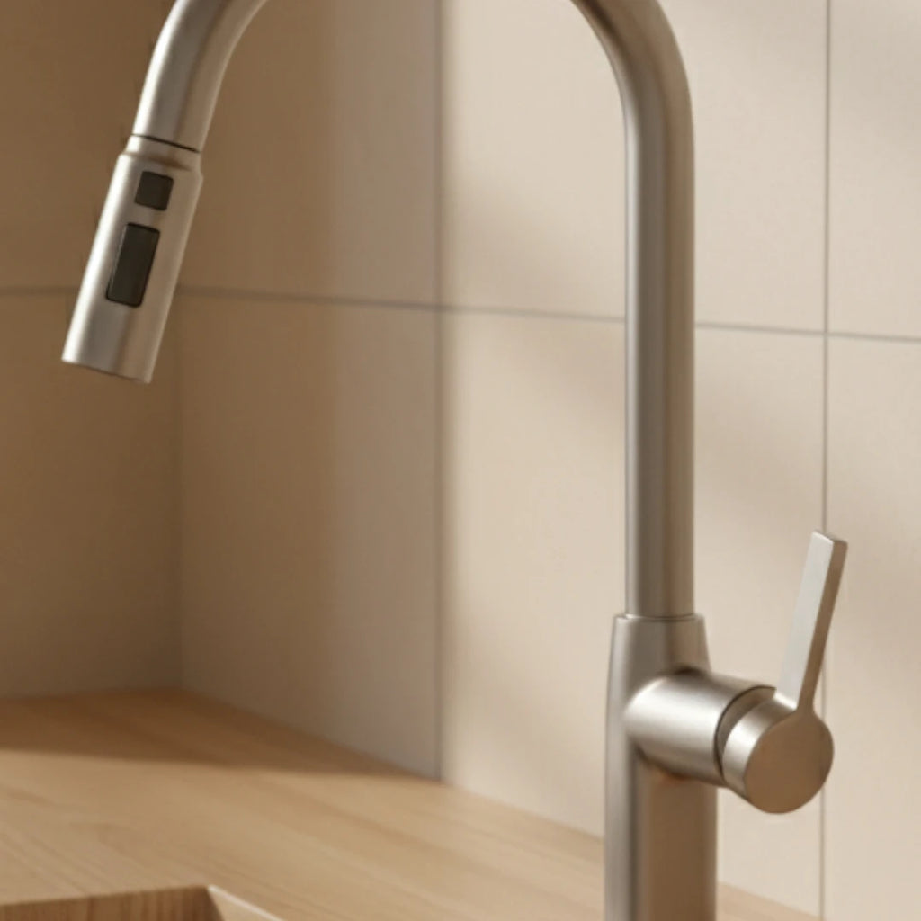 Robinet évier cuisine thermostatique affichage numérique flexible douchette - Argenté - Laiton
