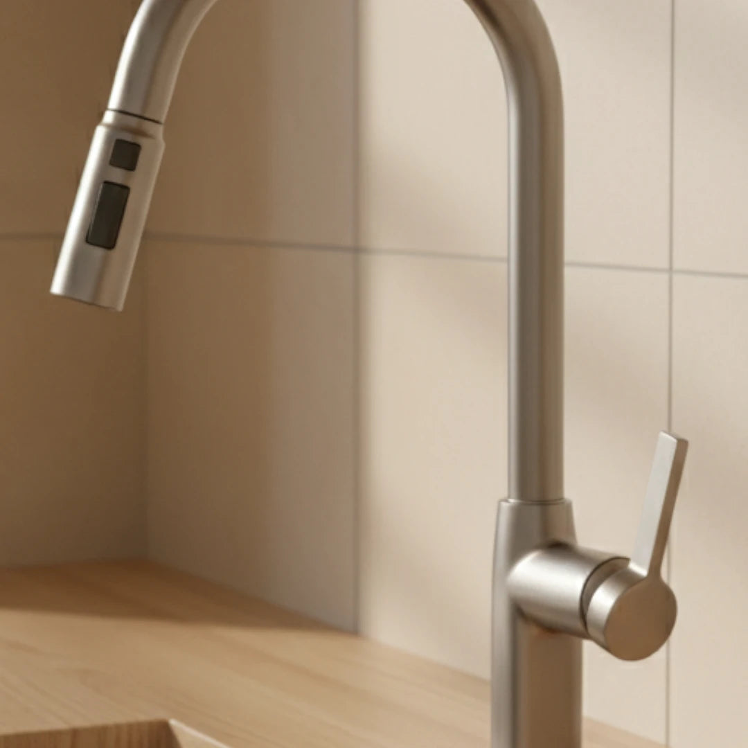 Robinet évier cuisine thermostatique affichage numérique flexible douchette - Argenté - Laiton