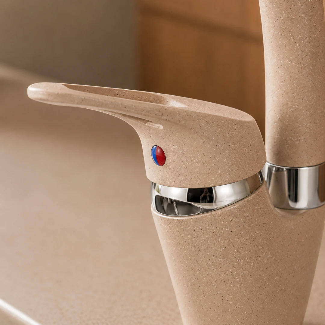 Robinet évier de cuisine arrondi mitigeur tacheté - Beige - Laiton