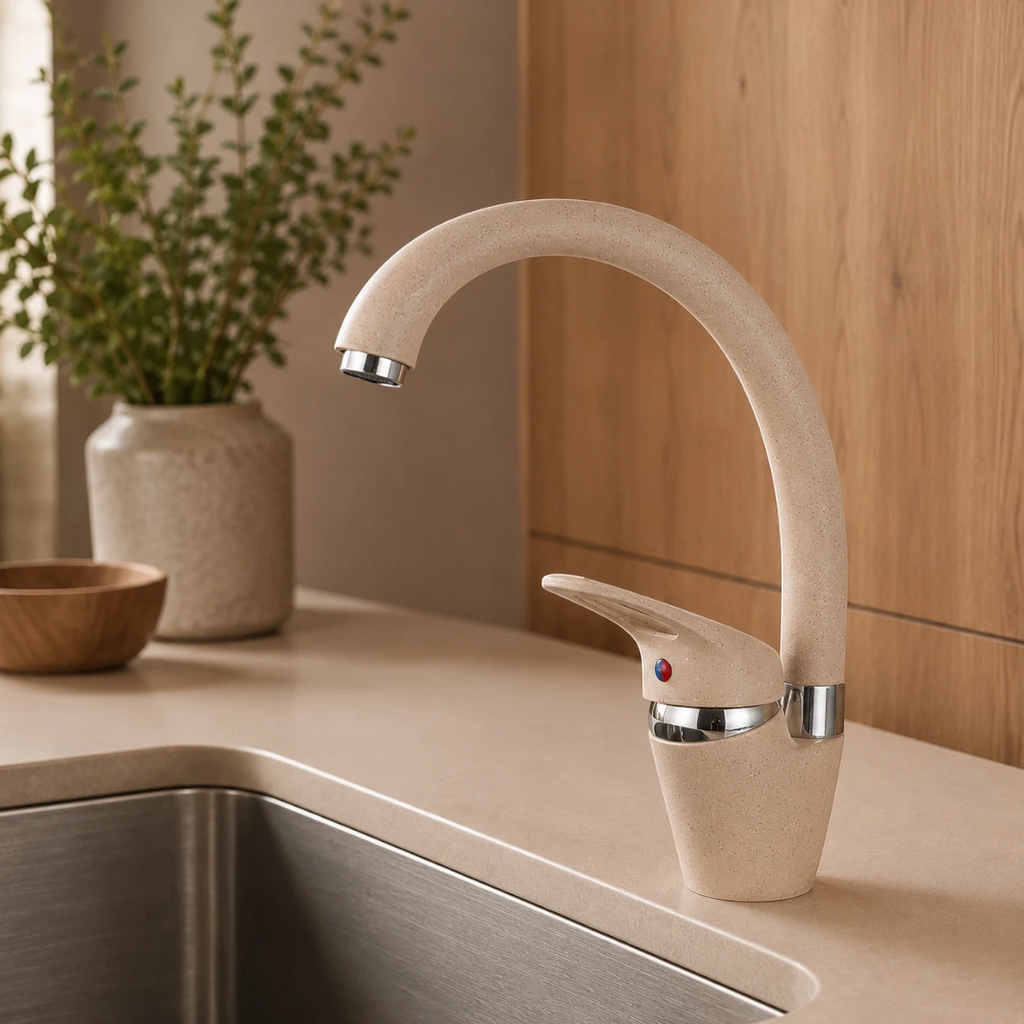 Robinet évier de cuisine arrondi mitigeur tacheté - Beige - Laiton