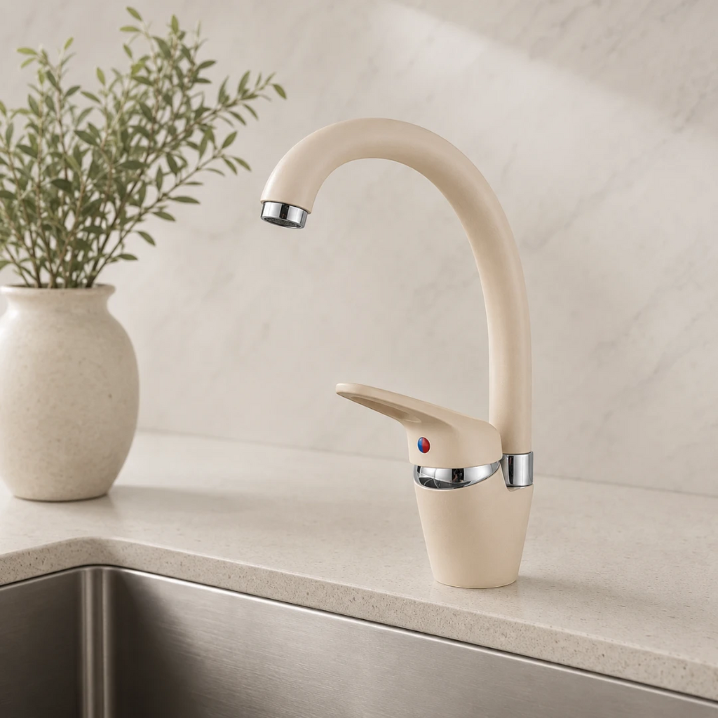 Robinet évier de cuisine arrondi mitigeur tacheté - Beige - Laiton