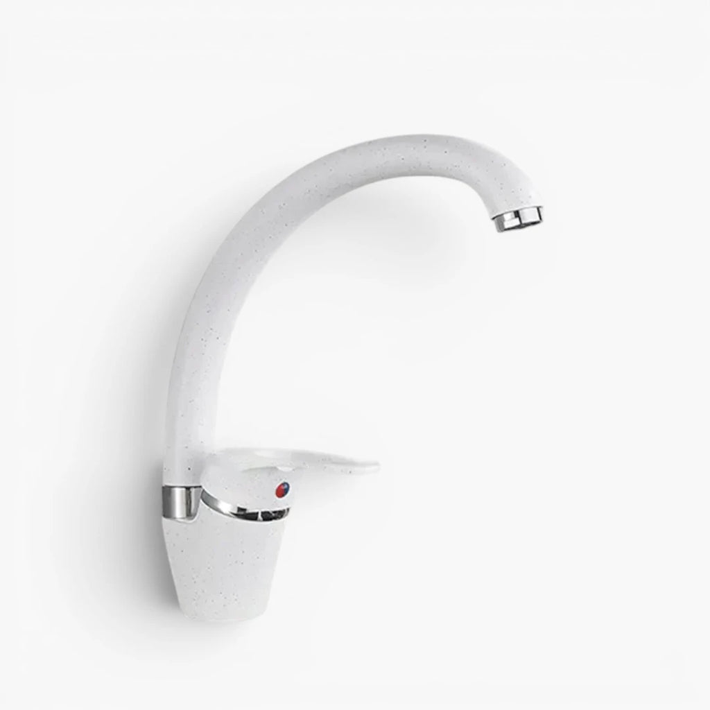 Robinet évier de cuisine arrondi mitigeur tacheté - Blanc - Laiton