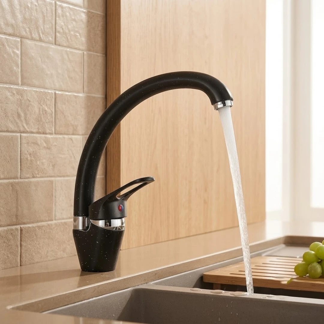 Robinet évier de cuisine arrondi mitigeur tacheté - Noir - Laiton