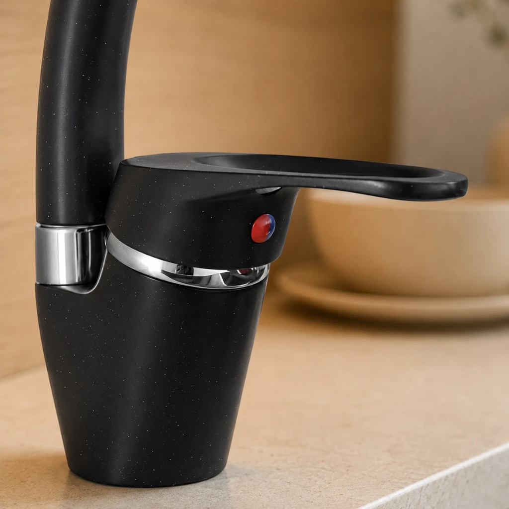 Robinet évier de cuisine arrondi mitigeur tacheté - Noir - Laiton