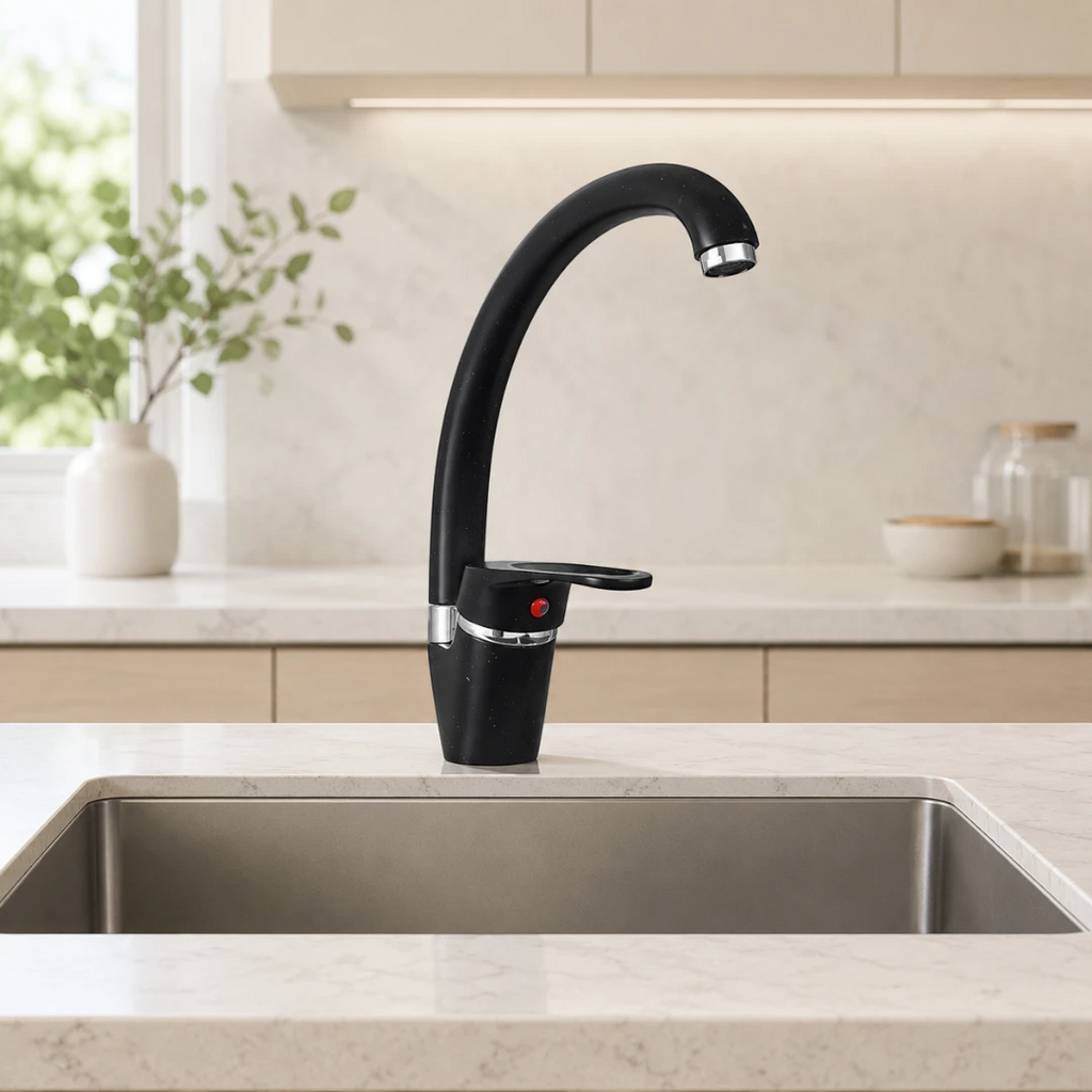 Robinet évier de cuisine arrondi mitigeur tacheté - Noir - Laiton