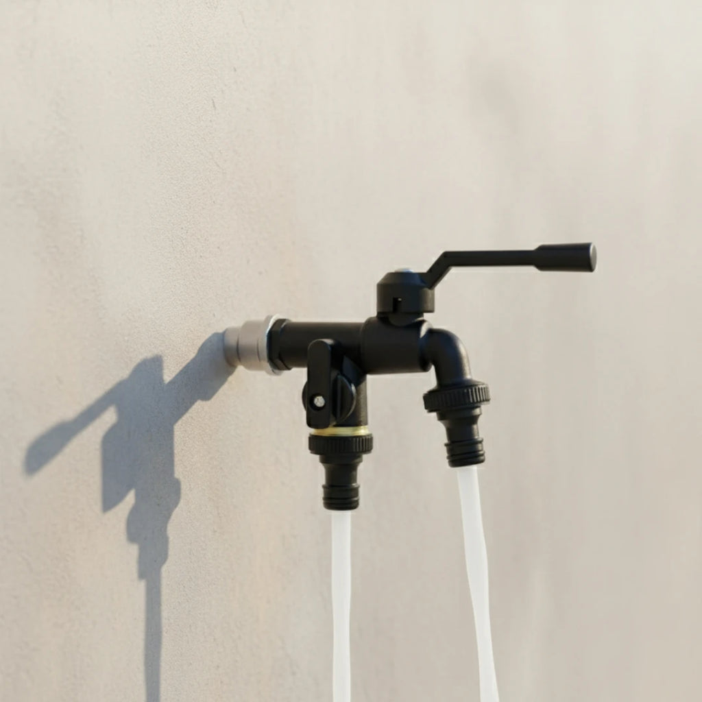 Robinet extérieur de jardin antigel 2 sorties - Noir - Laiton