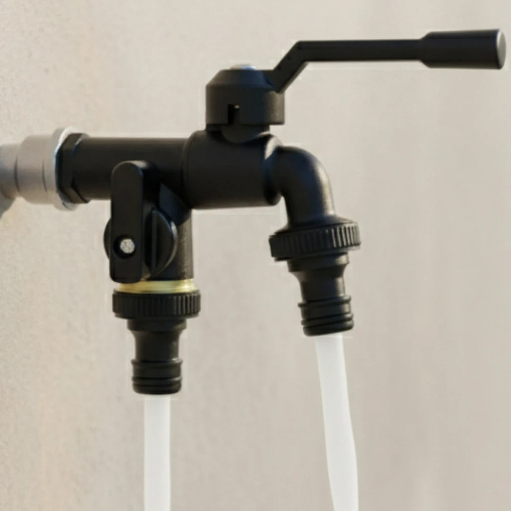 Robinet extérieur de jardin antigel 2 sorties - Noir - Laiton