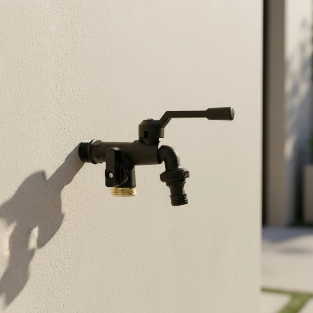 Robinet extérieur de jardin antigel 2 sorties - Noir - Laiton