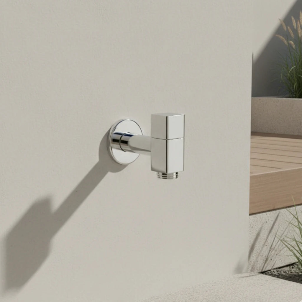 Robinet extérieur de jardin moderne cubique mural - Argenté - Laiton