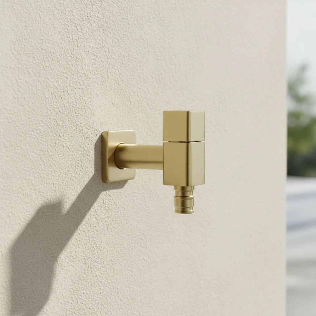 Robinet extérieur de jardin moderne cubique mural - Doré - Laiton
