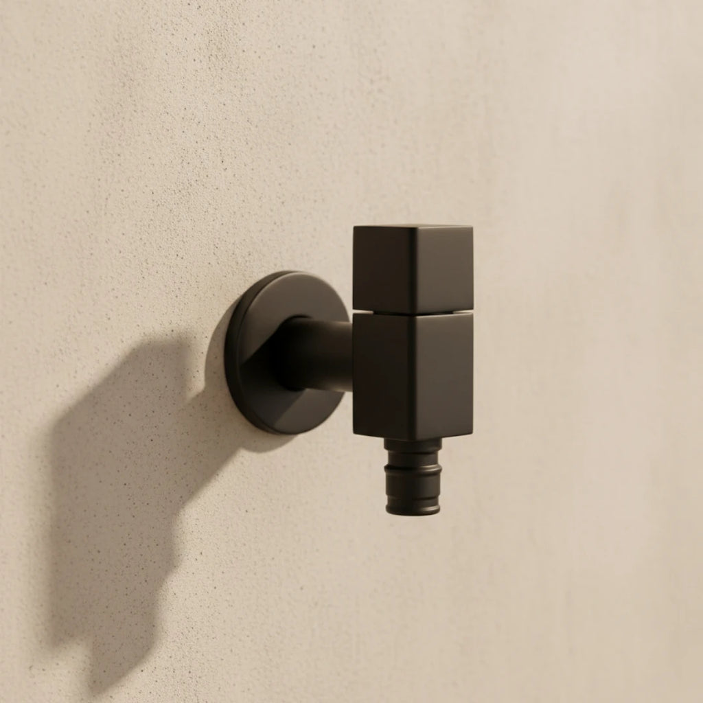 Robinet extérieur de jardin moderne cubique mural - Noir - Laiton