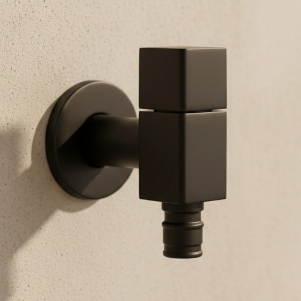 Robinet extérieur de jardin moderne cubique mural - Noir - Laiton