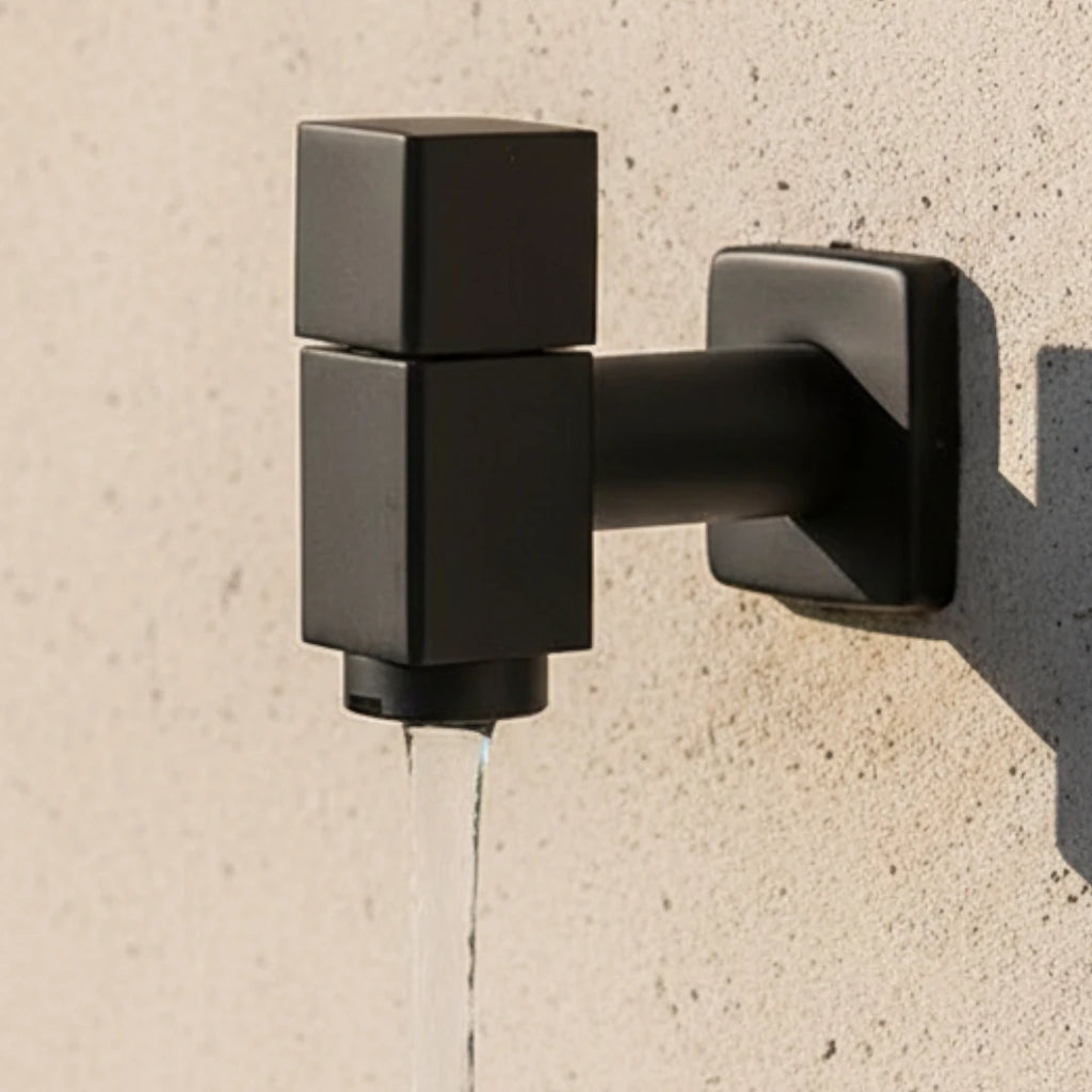 Robinet extérieur de jardin moderne cubique mural - Noir - Laiton
