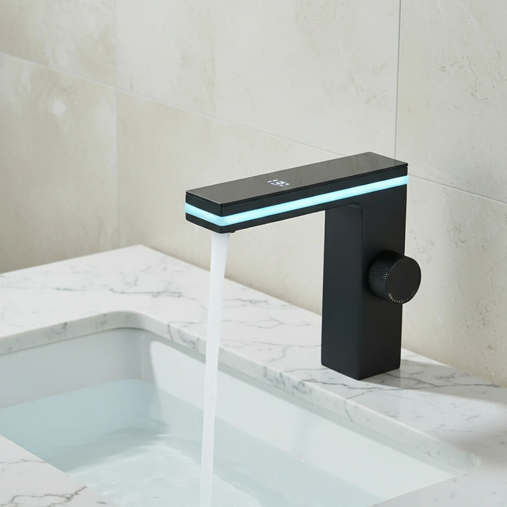 Robinet lavabo salle de bain affichage numérique - Noir - Laiton