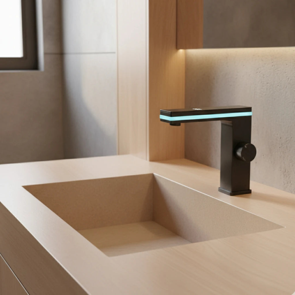 Robinet lavabo salle de bain affichage numérique - Noir - Laiton
