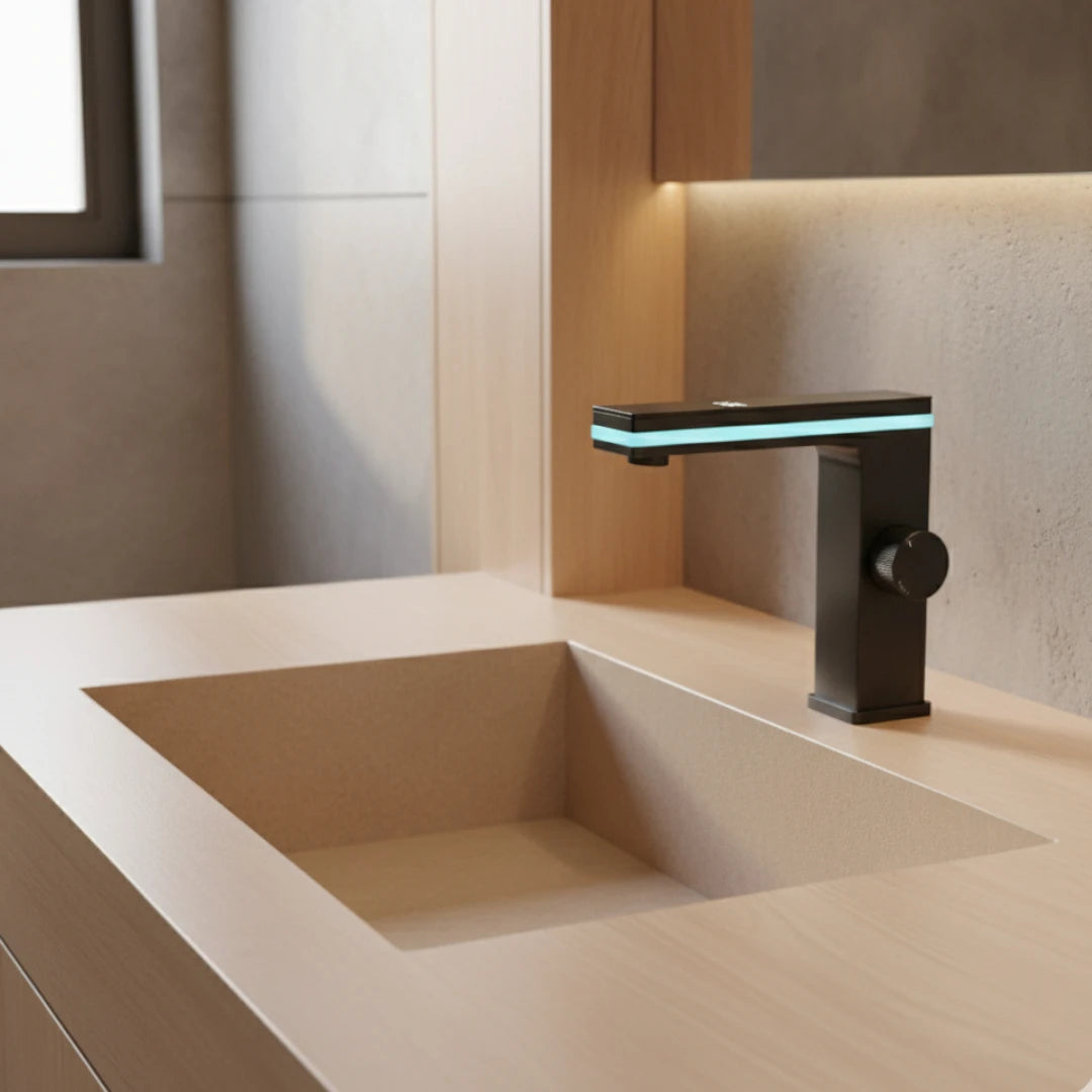 Robinet lavabo salle de bain affichage numérique - Noir - Laiton