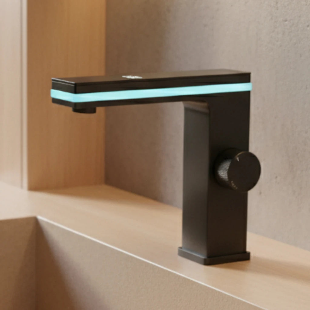 Robinet lavabo salle de bain affichage numérique - Noir - Laiton