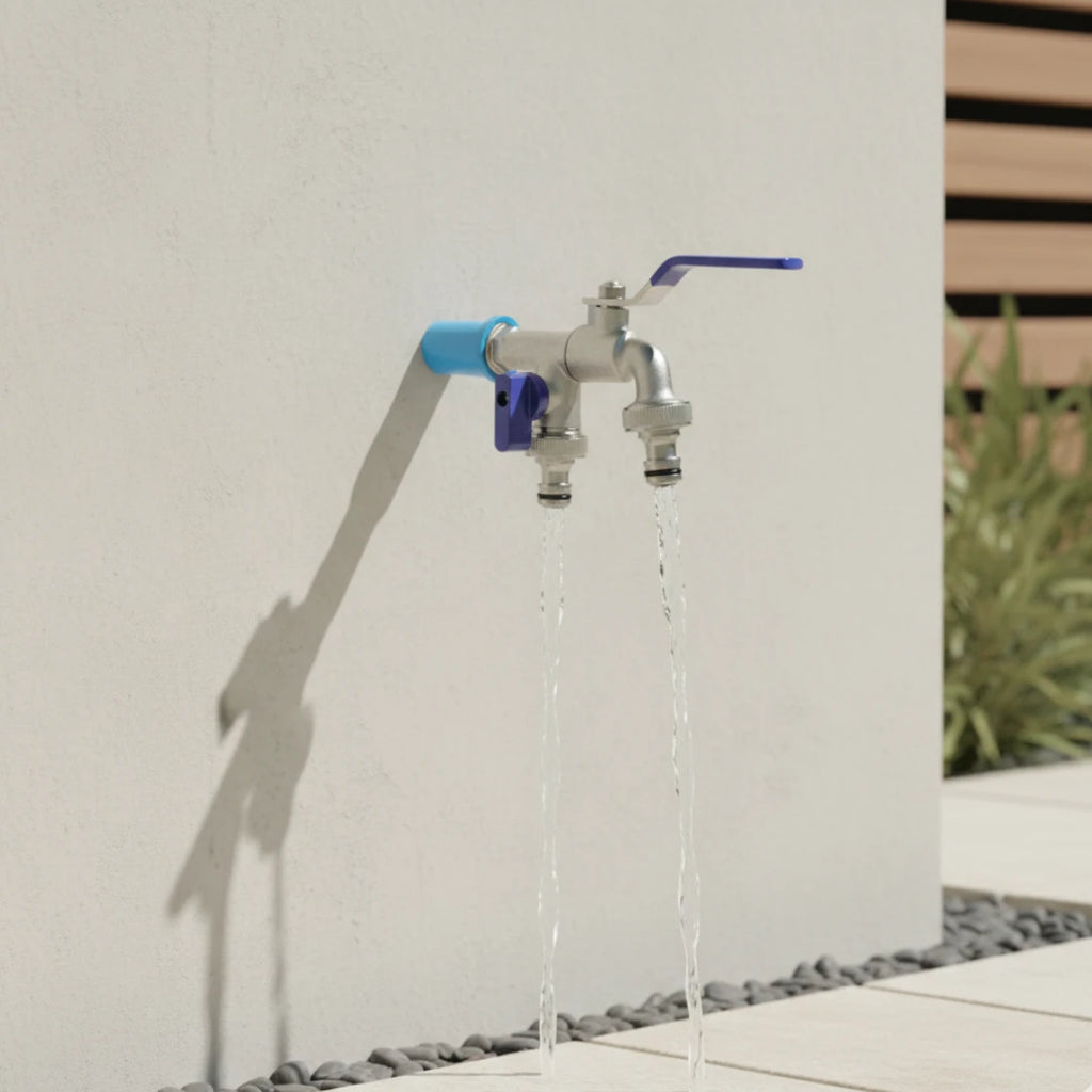 Robinet extérieur de jardin vannes double sorties - Argenté